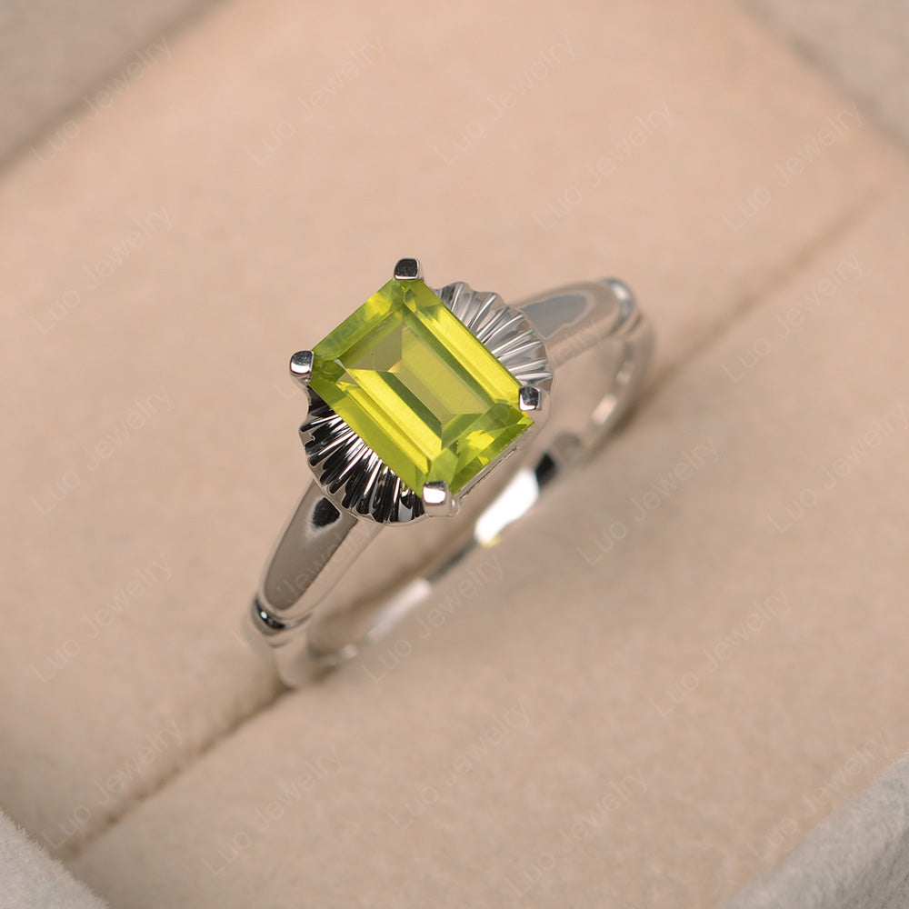 Vintage Emerald Cut Peridot Solitaire Ring - LUO Jewelry