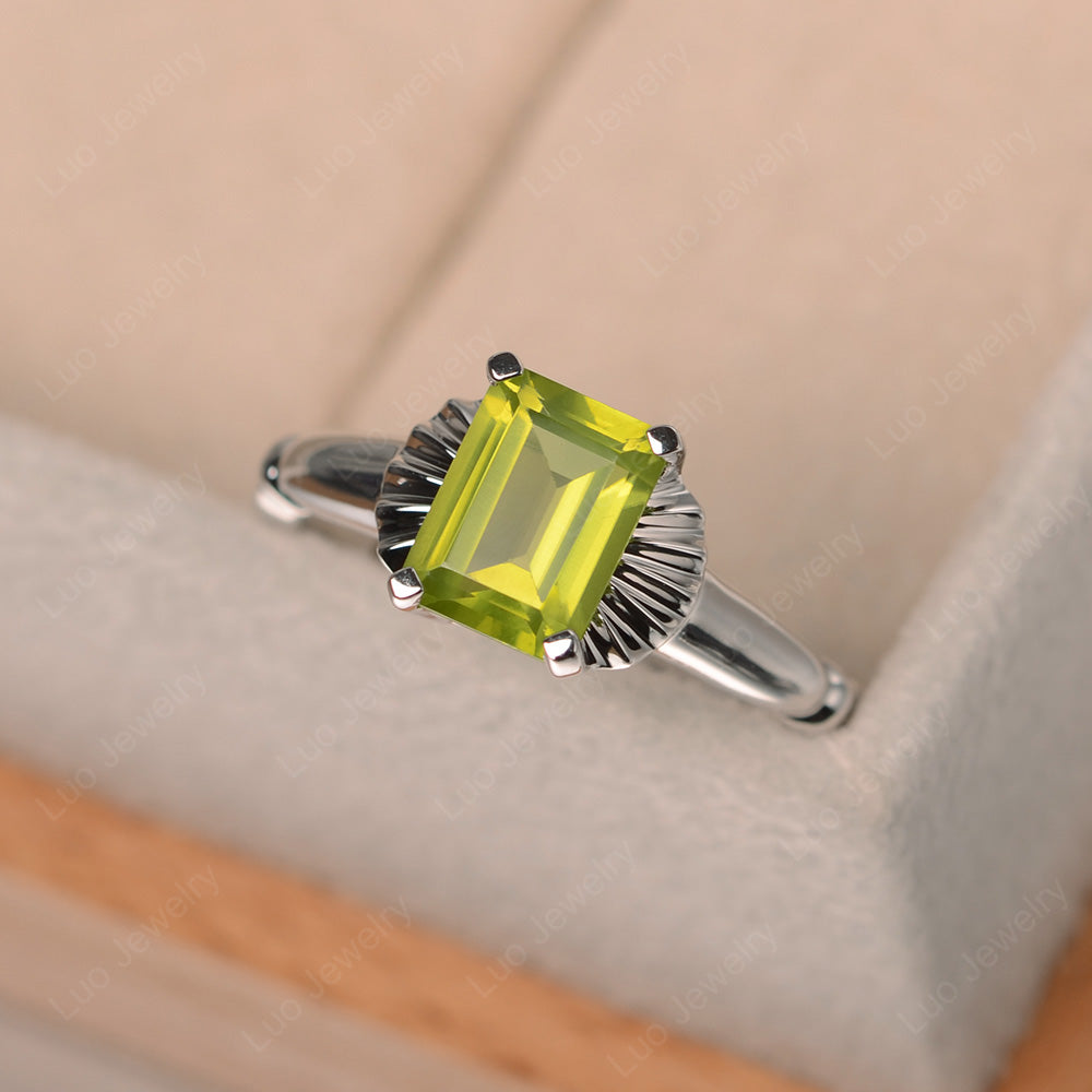 Vintage Emerald Cut Peridot Solitaire Ring - LUO Jewelry