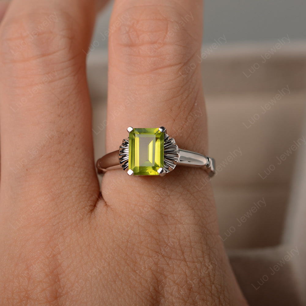 Vintage Emerald Cut Peridot Solitaire Ring - LUO Jewelry