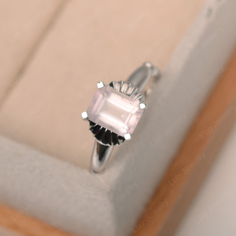 Vintage Emerald Cut Rose Quartz Solitaire Ring - LUO Jewelry