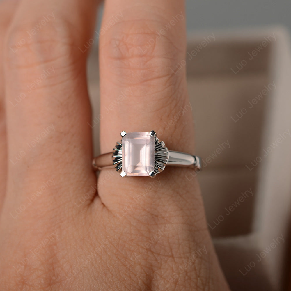 Vintage Emerald Cut Rose Quartz Solitaire Ring - LUO Jewelry