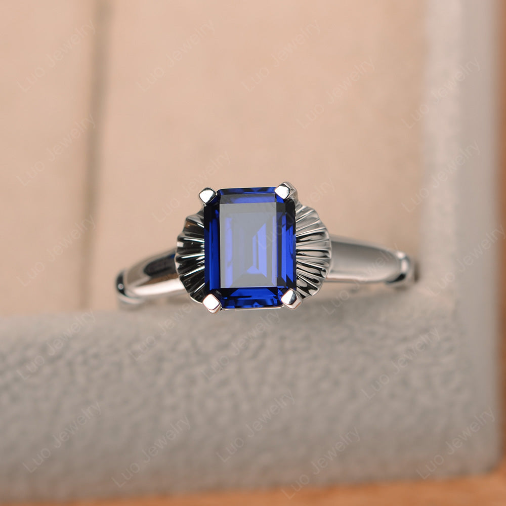 Vintage Emerald Cut Lab Sapphire Solitaire Ring - LUO Jewelry