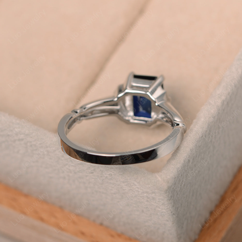Vintage Emerald Cut Lab Sapphire Solitaire Ring - LUO Jewelry