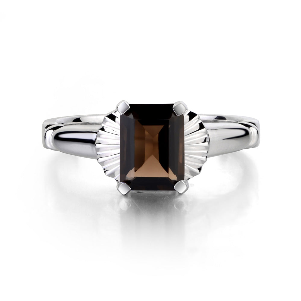 Vintage Emerald Cut Smoky Quartz  Solitaire Ring - LUO Jewelry
