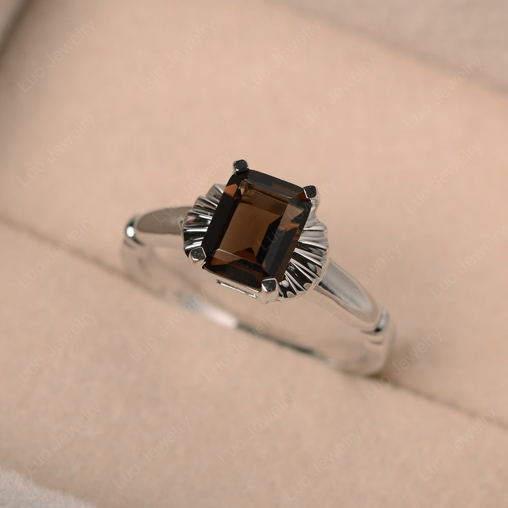 Vintage Emerald Cut Smoky Quartz  Solitaire Ring - LUO Jewelry