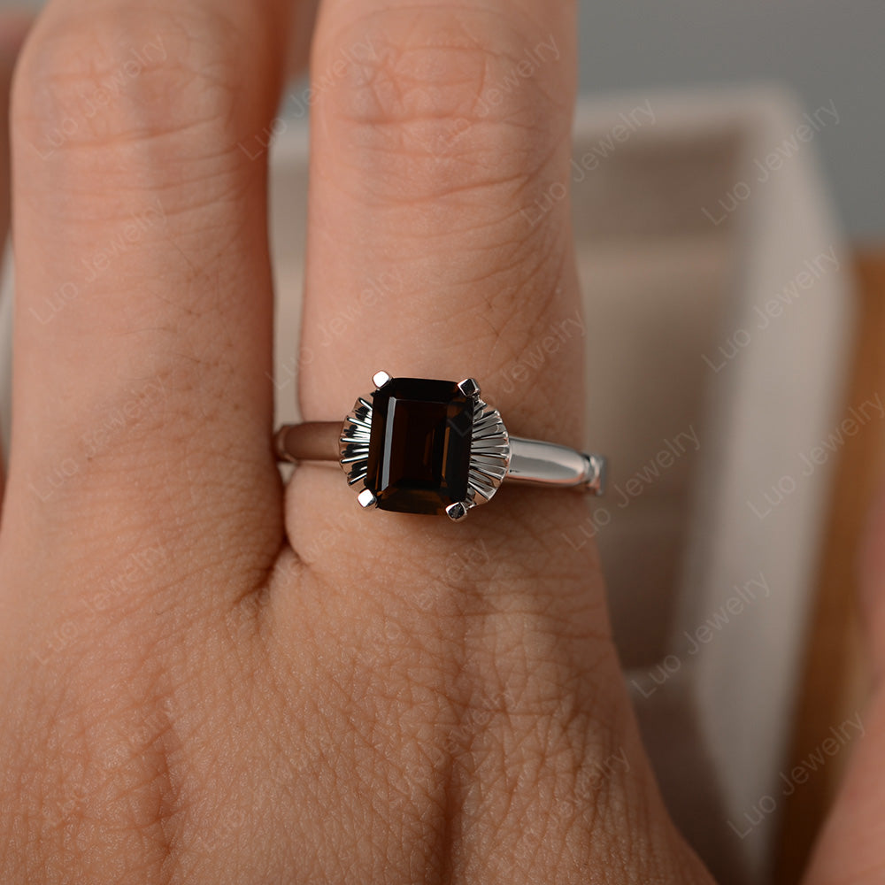 Vintage Emerald Cut Smoky Quartz  Solitaire Ring - LUO Jewelry