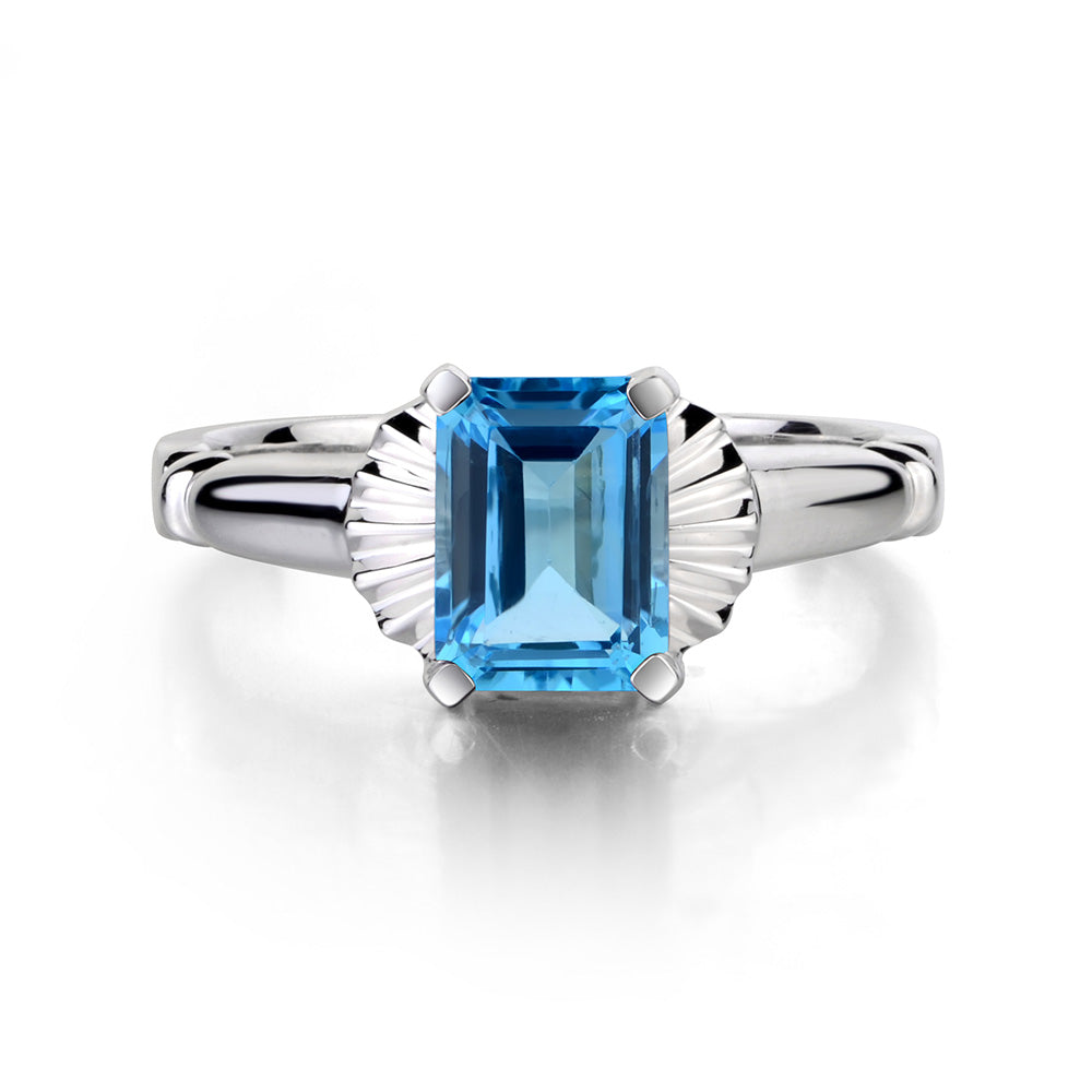 Vintage Emerald Cut Swiss Blue Topaz Solitaire Ring - LUO Jewelry