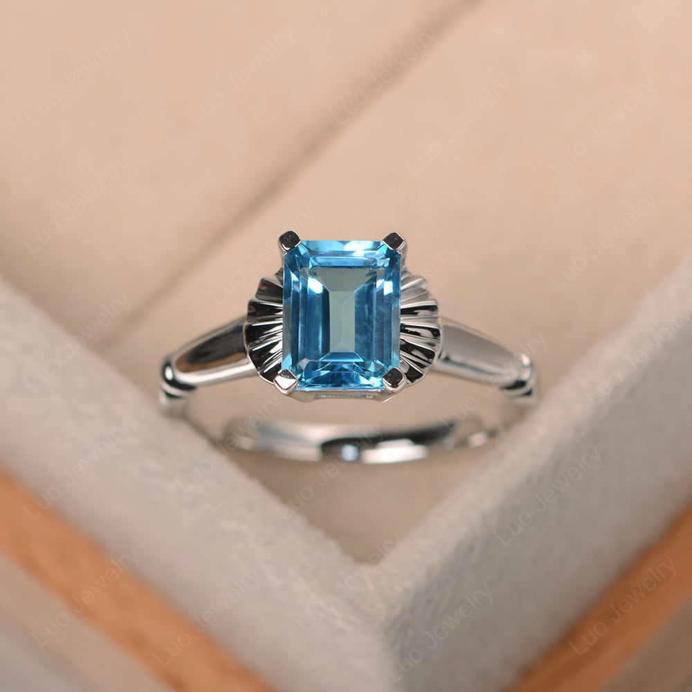 Vintage Emerald Cut Swiss Blue Topaz Solitaire Ring - LUO Jewelry