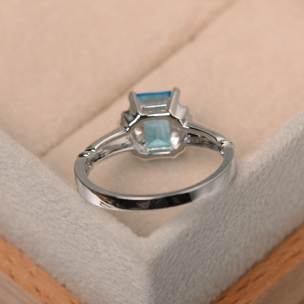 Vintage Emerald Cut Swiss Blue Topaz Solitaire Ring - LUO Jewelry