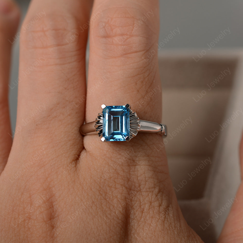 Vintage Emerald Cut Swiss Blue Topaz Solitaire Ring - LUO Jewelry