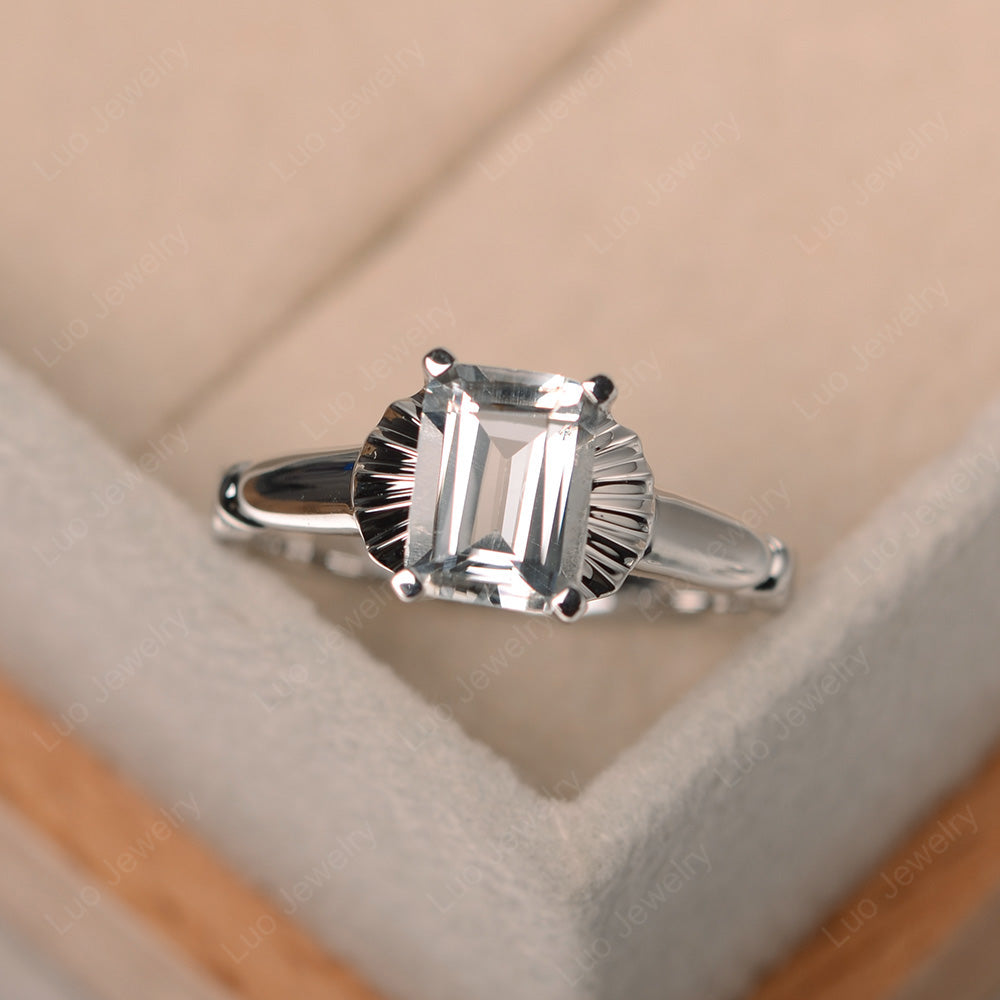 Vintage Emerald Cut White Topaz Solitaire Ring - LUO Jewelry