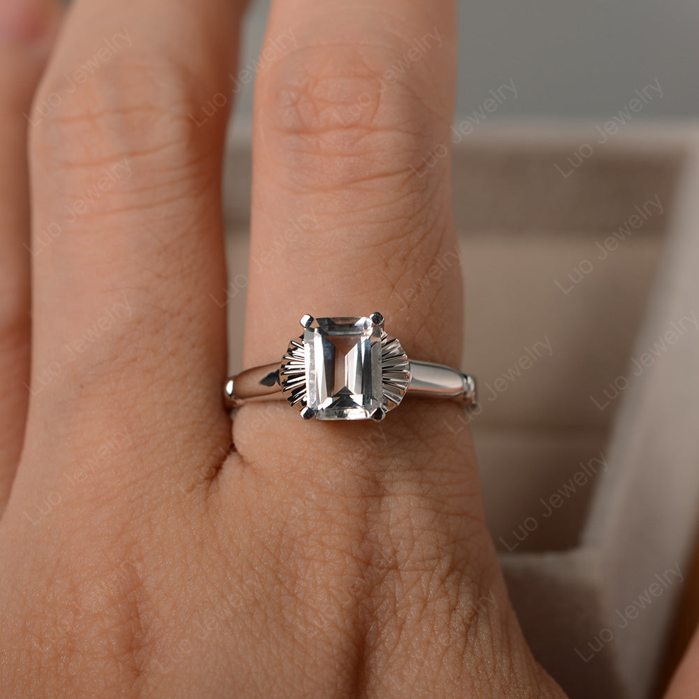 Vintage Emerald Cut White Topaz Solitaire Ring - LUO Jewelry