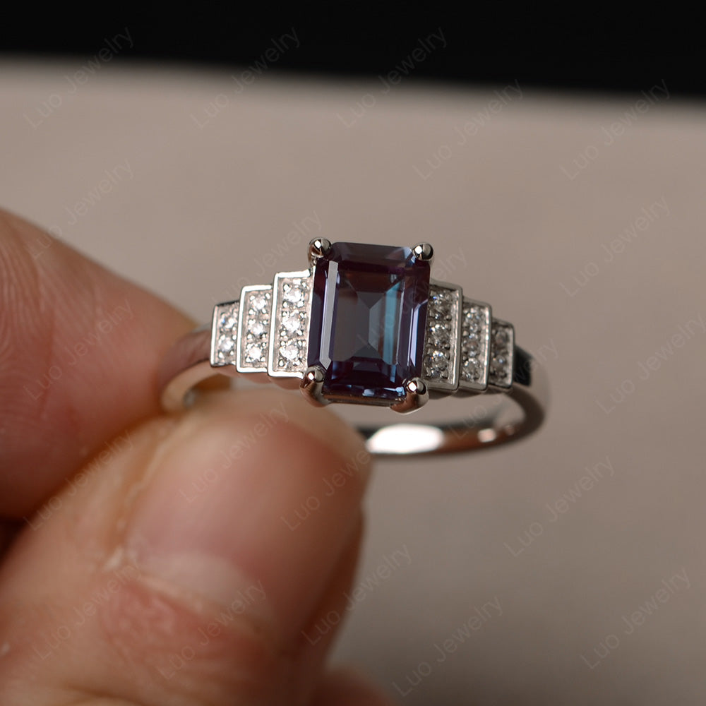 Emerald Cut Alexandrite Promise Ring Silver - LUO Jewelry