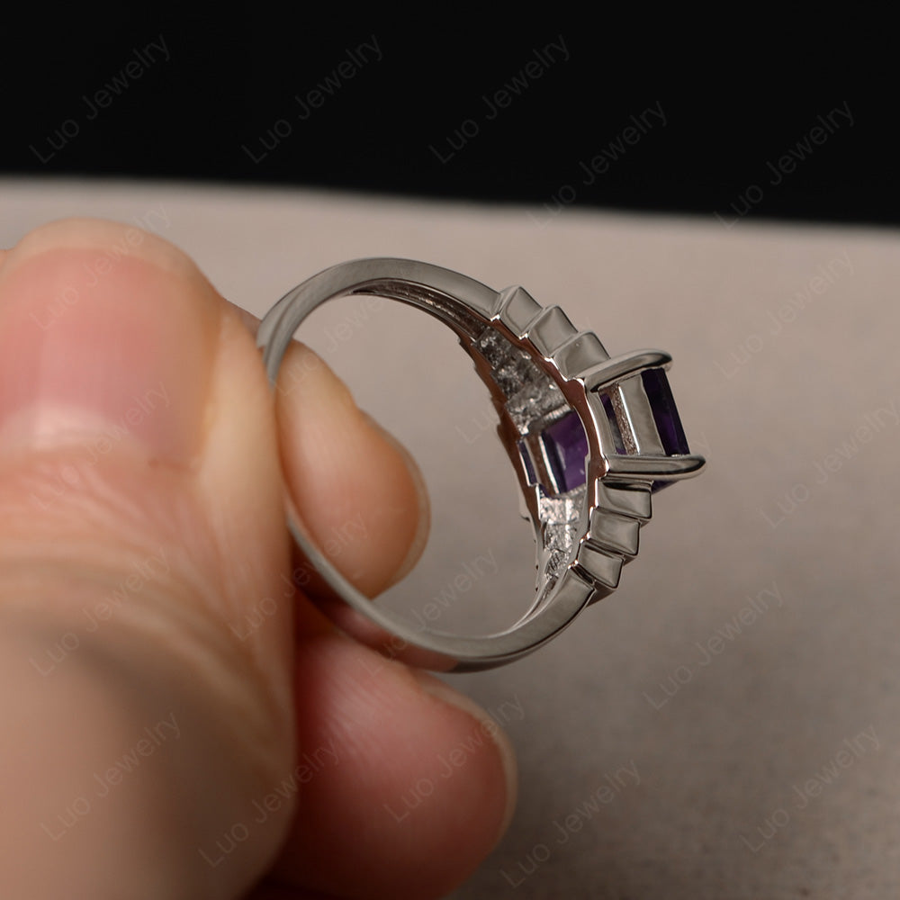 Emerald Cut Amethyst Promise Ring Silver - LUO Jewelry