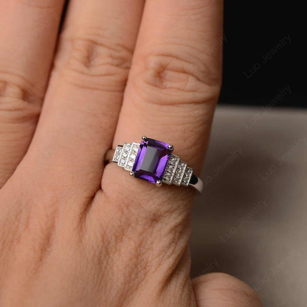Emerald Cut Amethyst Promise Ring Silver - LUO Jewelry