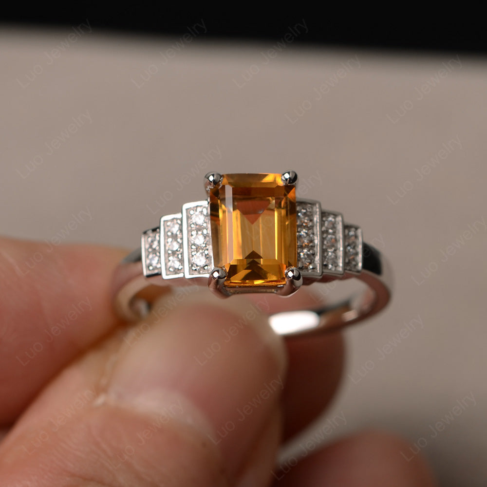 Emerald Cut Citrine Promise Ring Silver - LUO Jewelry