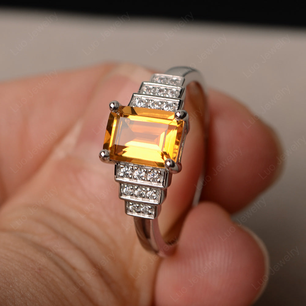 Emerald Cut Citrine Promise Ring Silver - LUO Jewelry