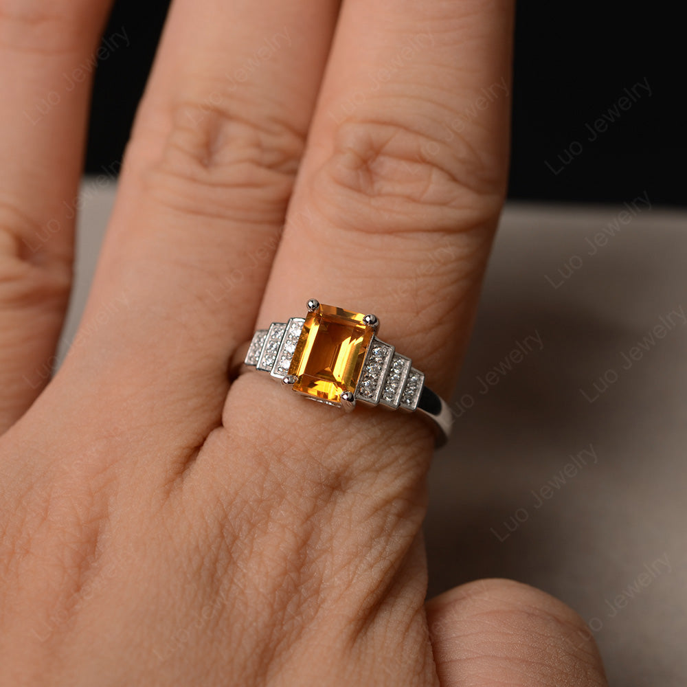 Emerald Cut Citrine Promise Ring Silver - LUO Jewelry