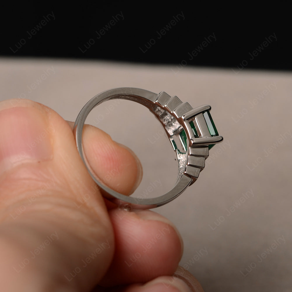 Emerald Cut Lab Emerald Promise Ring Silver - LUO Jewelry