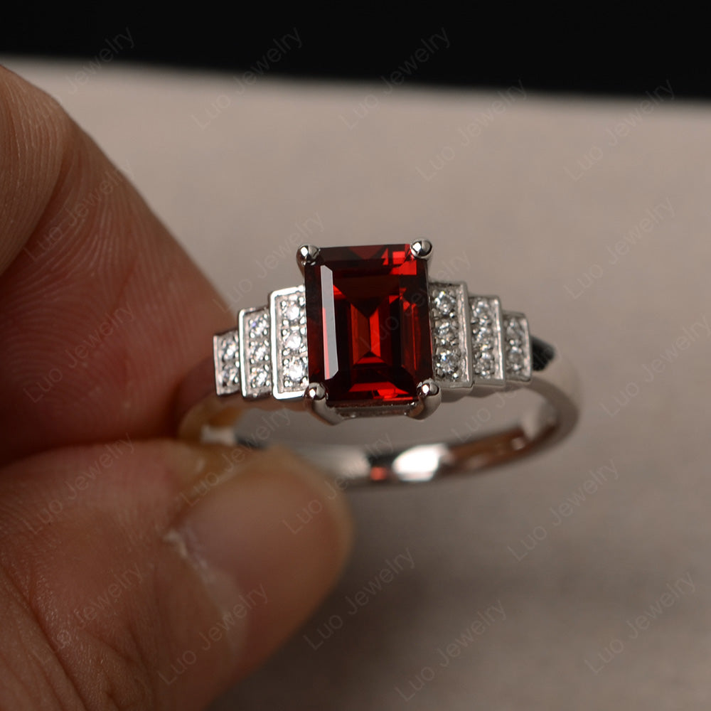 Emerald Cut Garnet Promise Ring Silver - LUO Jewelry