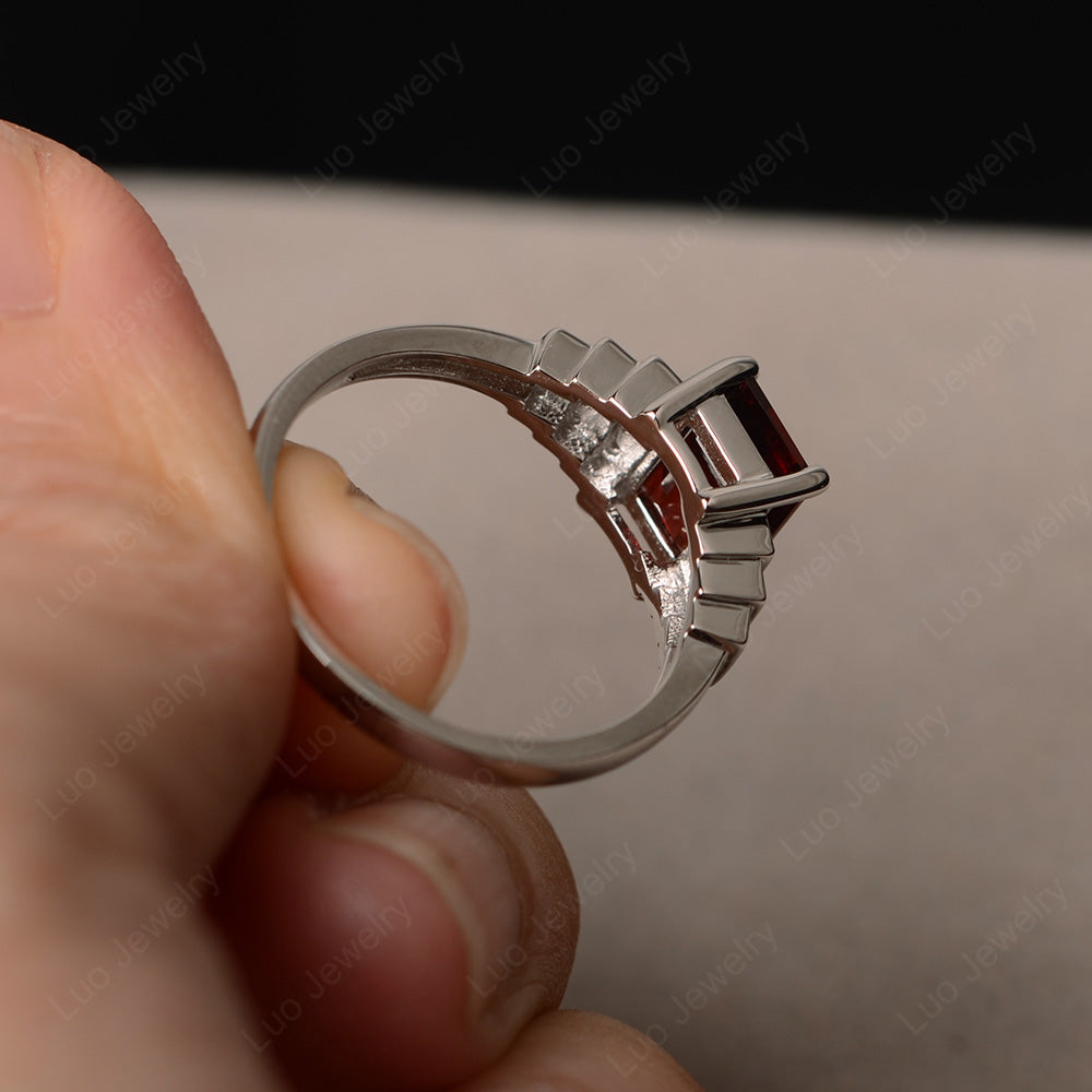 Emerald Cut Garnet Promise Ring Silver - LUO Jewelry