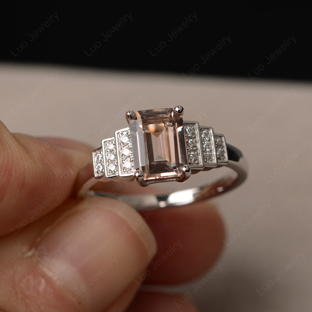 Emerald Cut Morganite Promise Ring Silver - LUO Jewelry