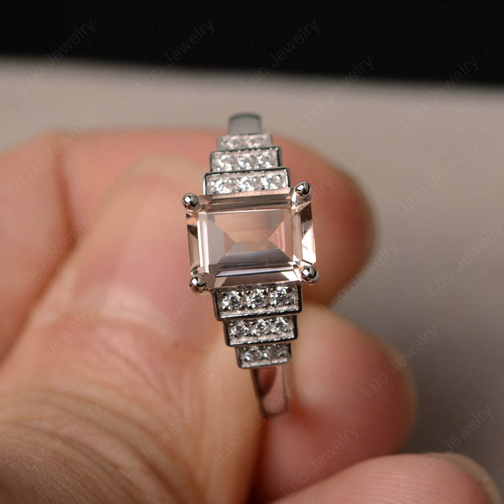 Emerald Cut Morganite Promise Ring Silver - LUO Jewelry