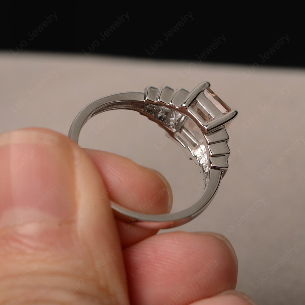 Emerald Cut Morganite Promise Ring Silver - LUO Jewelry