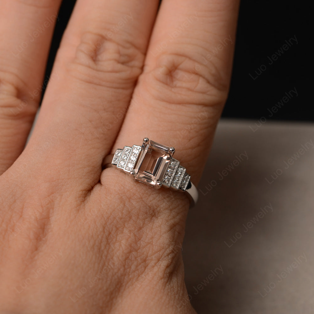 Emerald Cut Morganite Promise Ring Silver - LUO Jewelry