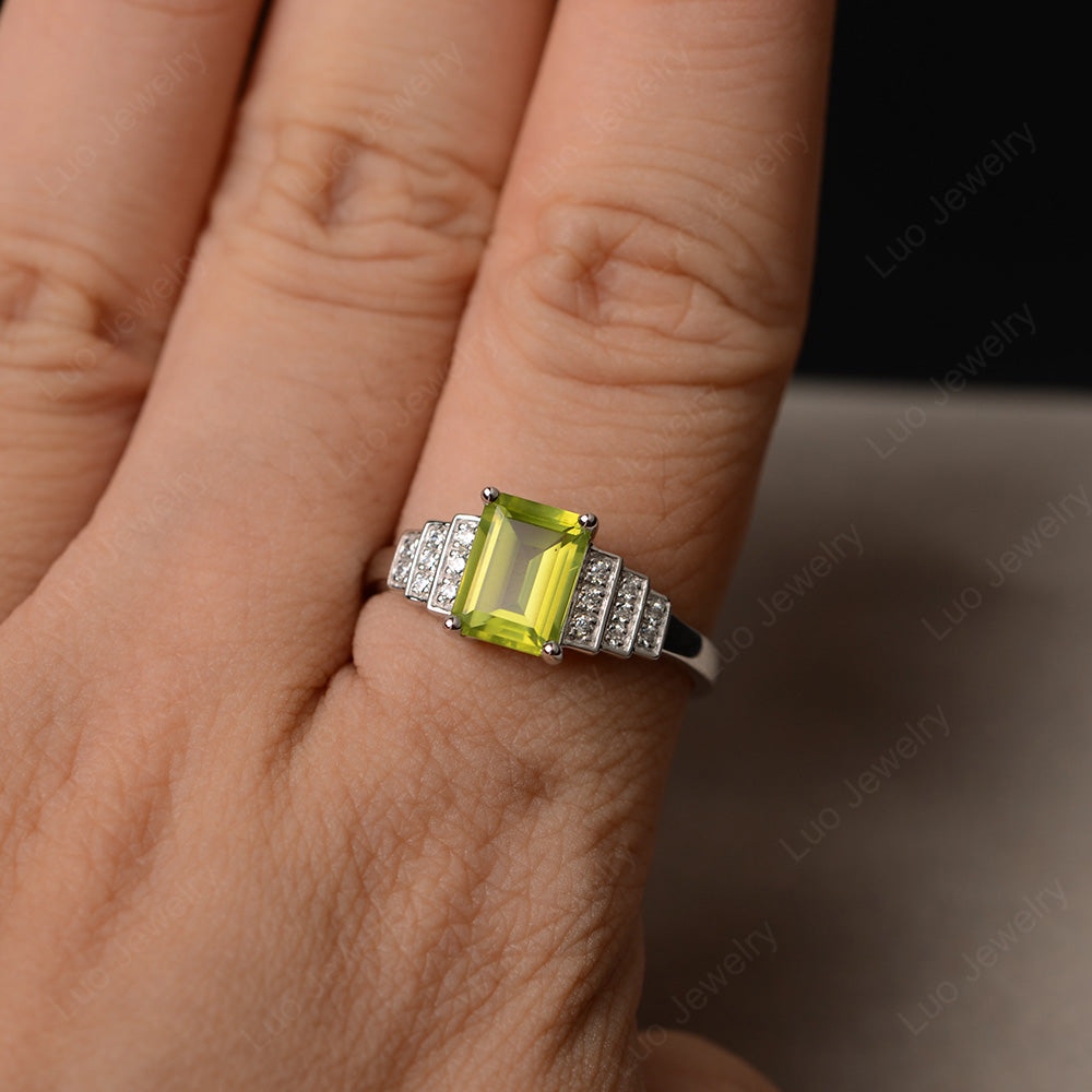 Emerald Cut Peridot Promise Ring Silver - LUO Jewelry
