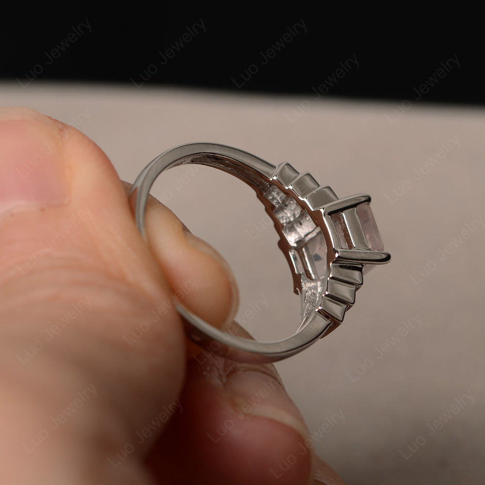 Emerald Cut Rose Quartz Promise Ring Silver - LUO Jewelry