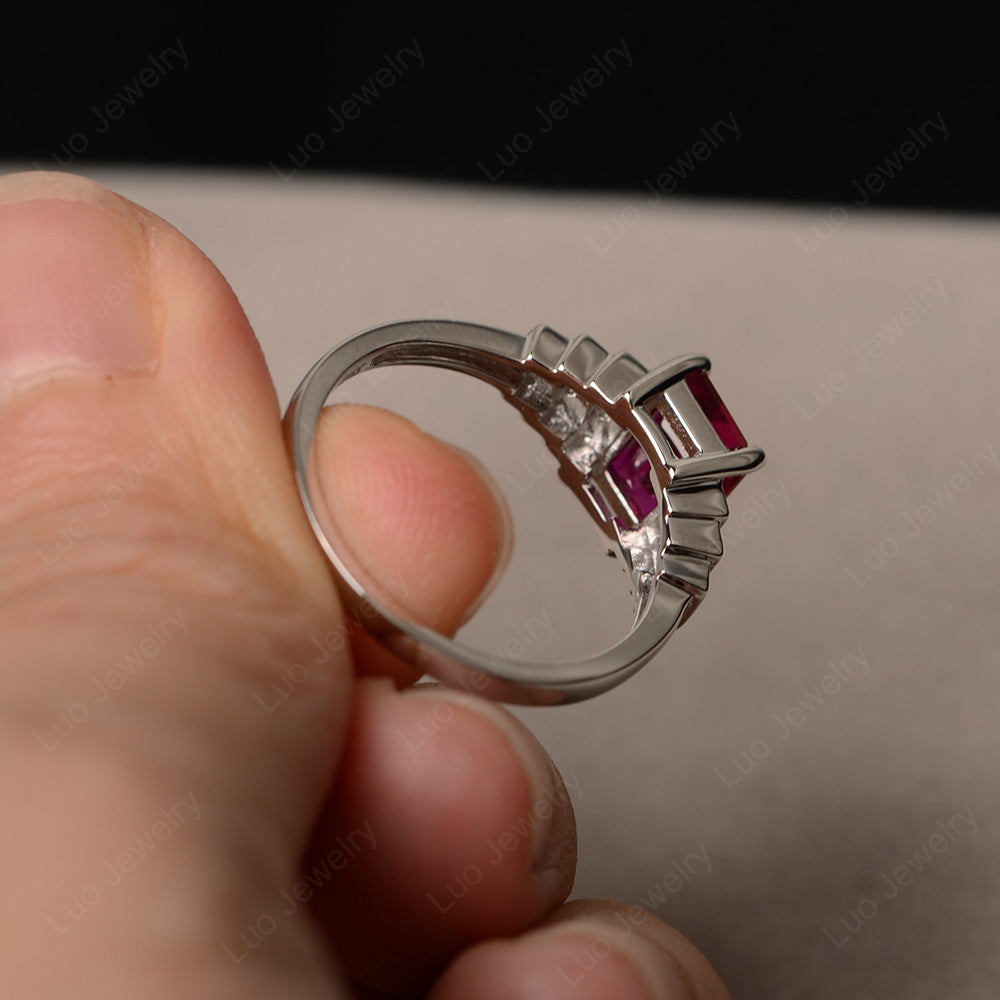 Emerald Cut Ruby Promise Ring Silver - LUO Jewelry