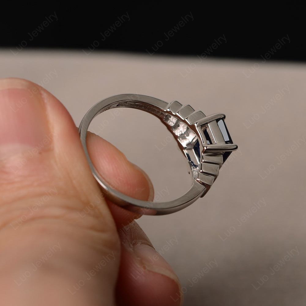 Emerald Cut Lab Sapphire Promise Ring Silver - LUO Jewelry