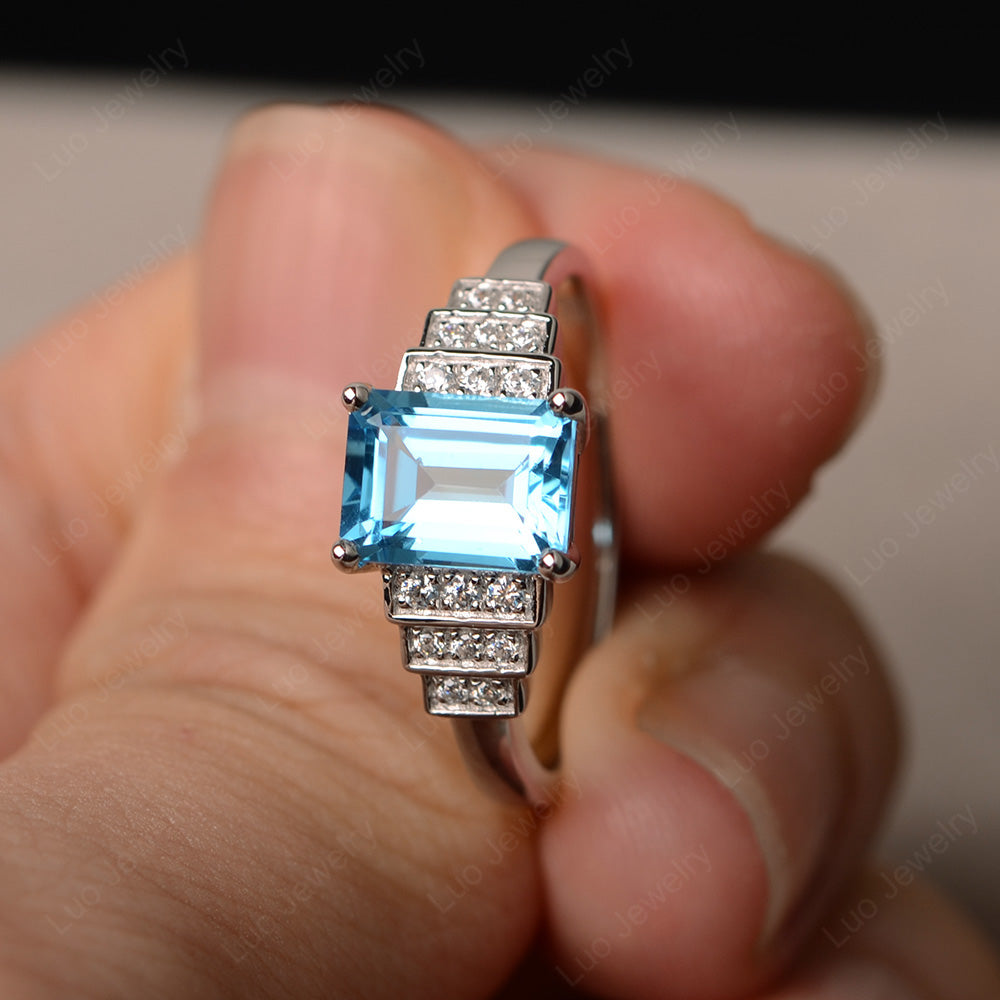 Emerald Cut Swiss Blue Topaz Promise Ring Silver - LUO Jewelry