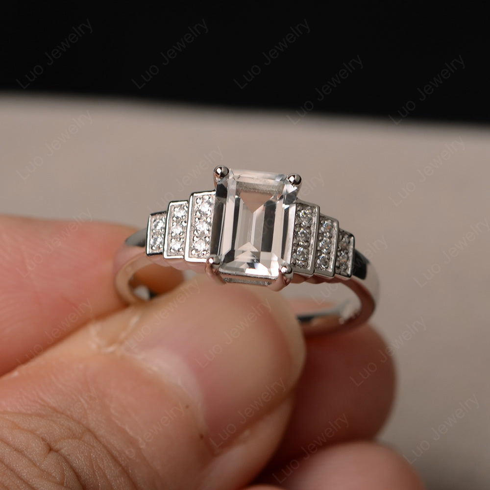 Emerald Cut White Topaz Promise Ring Silver - LUO Jewelry