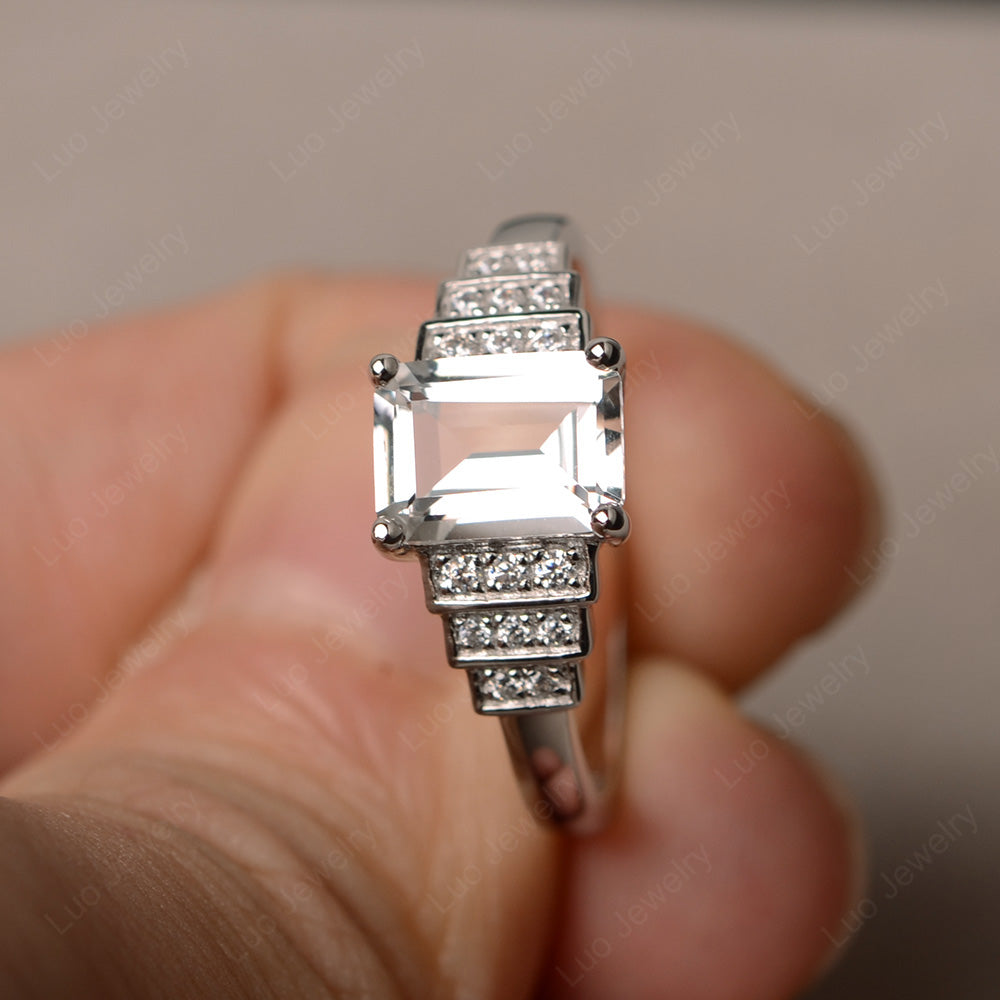 Emerald Cut White Topaz Promise Ring Silver - LUO Jewelry