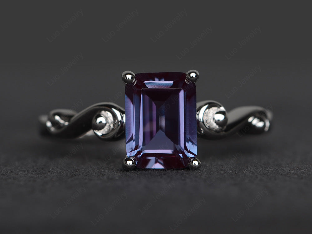 Unique Emerald Cut Alexandrite Ring Rose Gold - LUO Jewelry