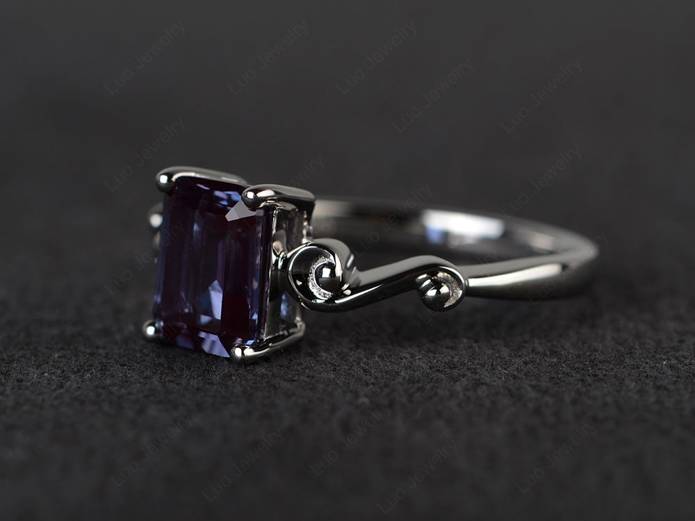 Unique Emerald Cut Alexandrite Ring Rose Gold - LUO Jewelry