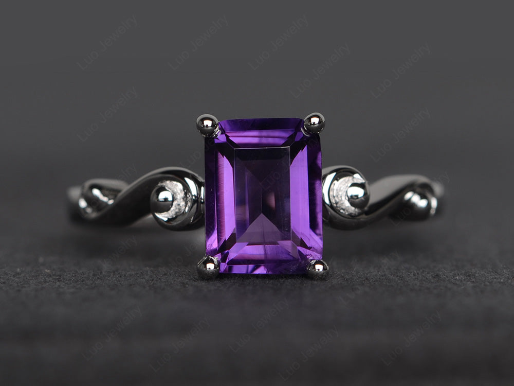 Unique Emerald Cut Amethyst Ring Rose Gold - LUO Jewelry