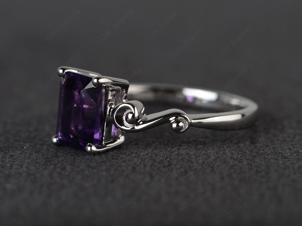 Unique Emerald Cut Amethyst Ring Rose Gold - LUO Jewelry