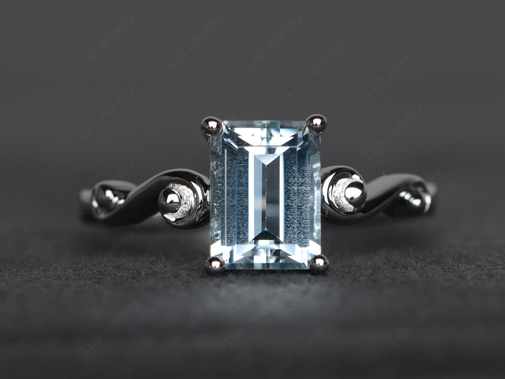 Unique Emerald Cut Aquamarine Ring Rose Gold - LUO Jewelry