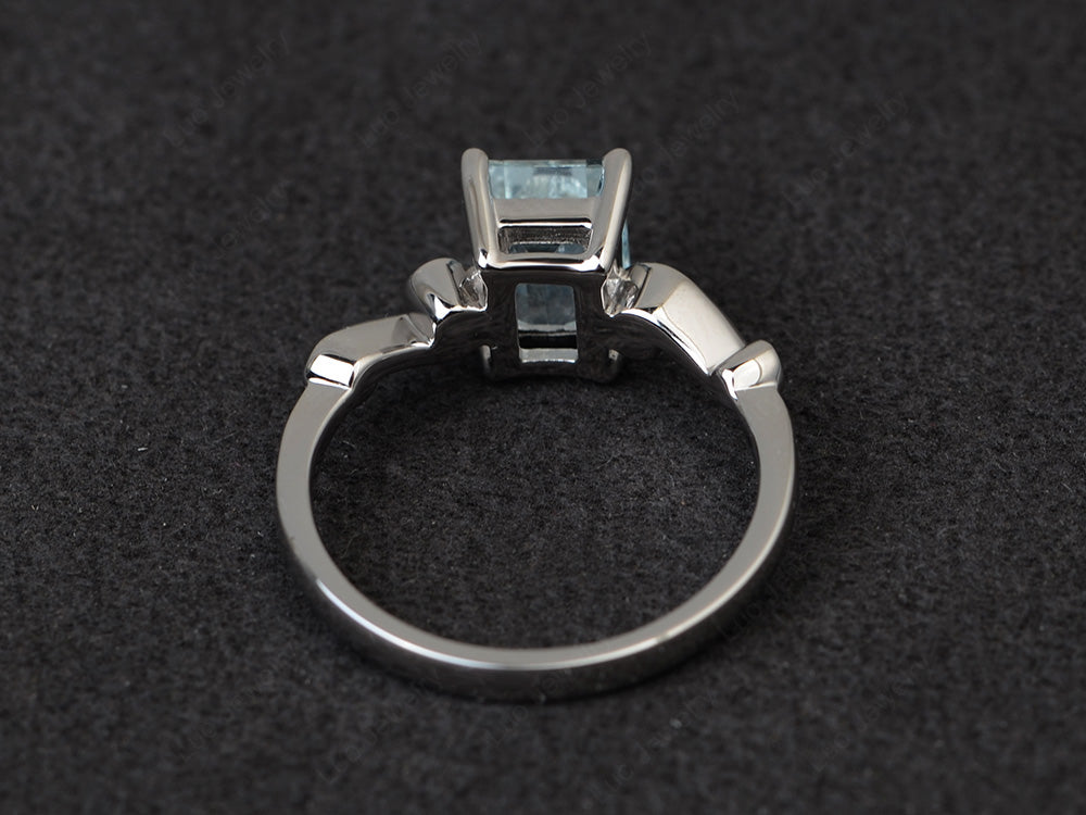 Unique Emerald Cut Aquamarine Ring Rose Gold - LUO Jewelry