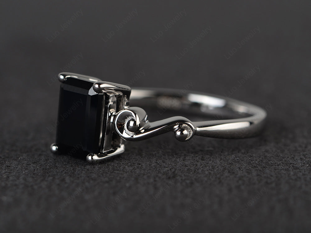 Unique Emerald Cut Black Spinel Ring Rose Gold - LUO Jewelry