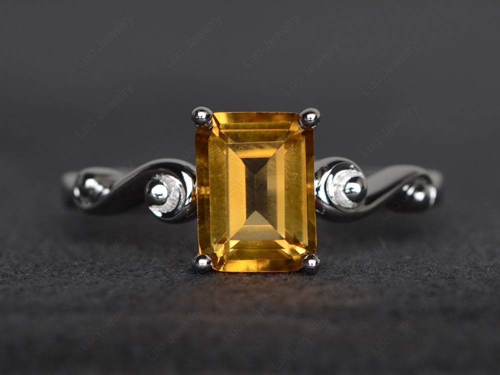 Unique Emerald Cut Citrine Ring Rose Gold - LUO Jewelry