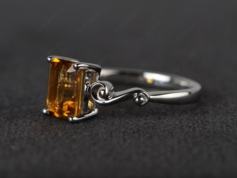 Unique Emerald Cut Citrine Ring Rose Gold - LUO Jewelry