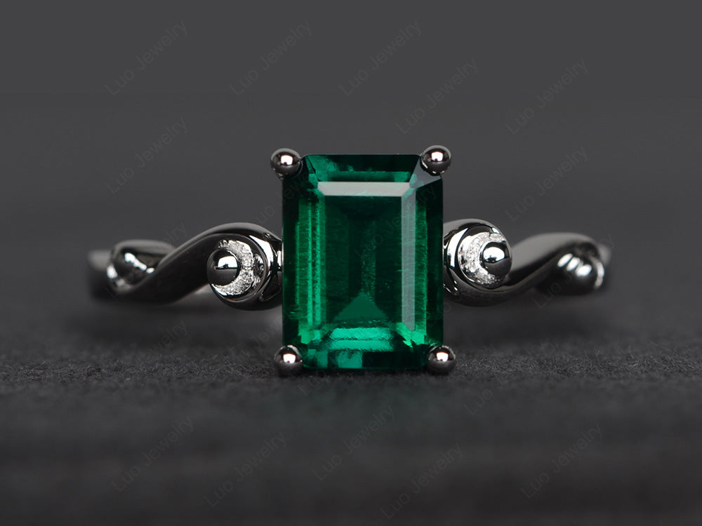 Unique Emerald Cut Lab Emerald Ring Rose Gold - LUO Jewelry