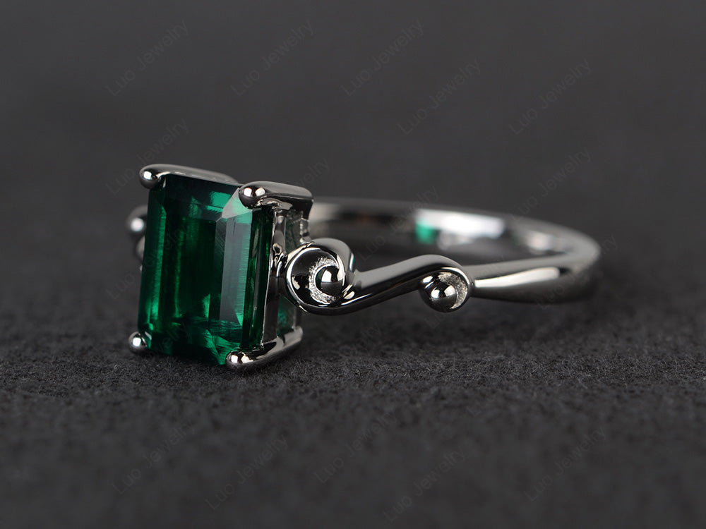 Unique Emerald Cut Lab Emerald Ring Rose Gold - LUO Jewelry