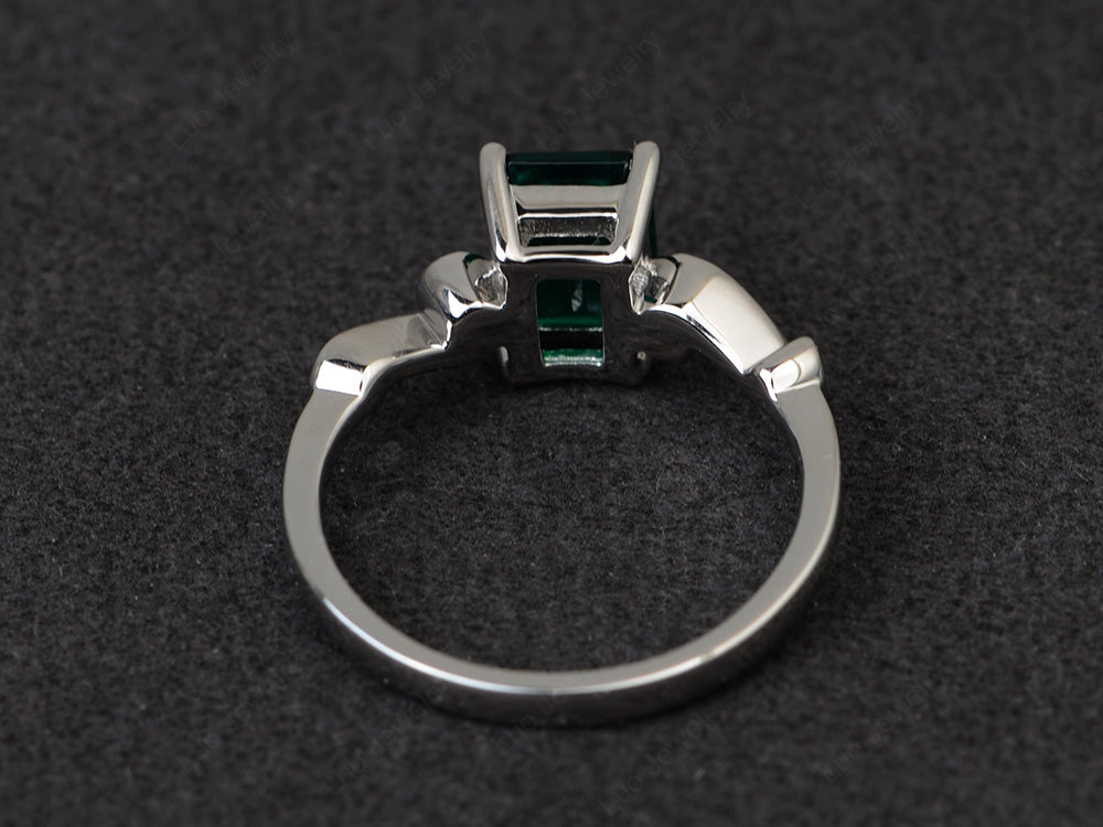 Unique Emerald Cut Lab Emerald Ring Rose Gold - LUO Jewelry
