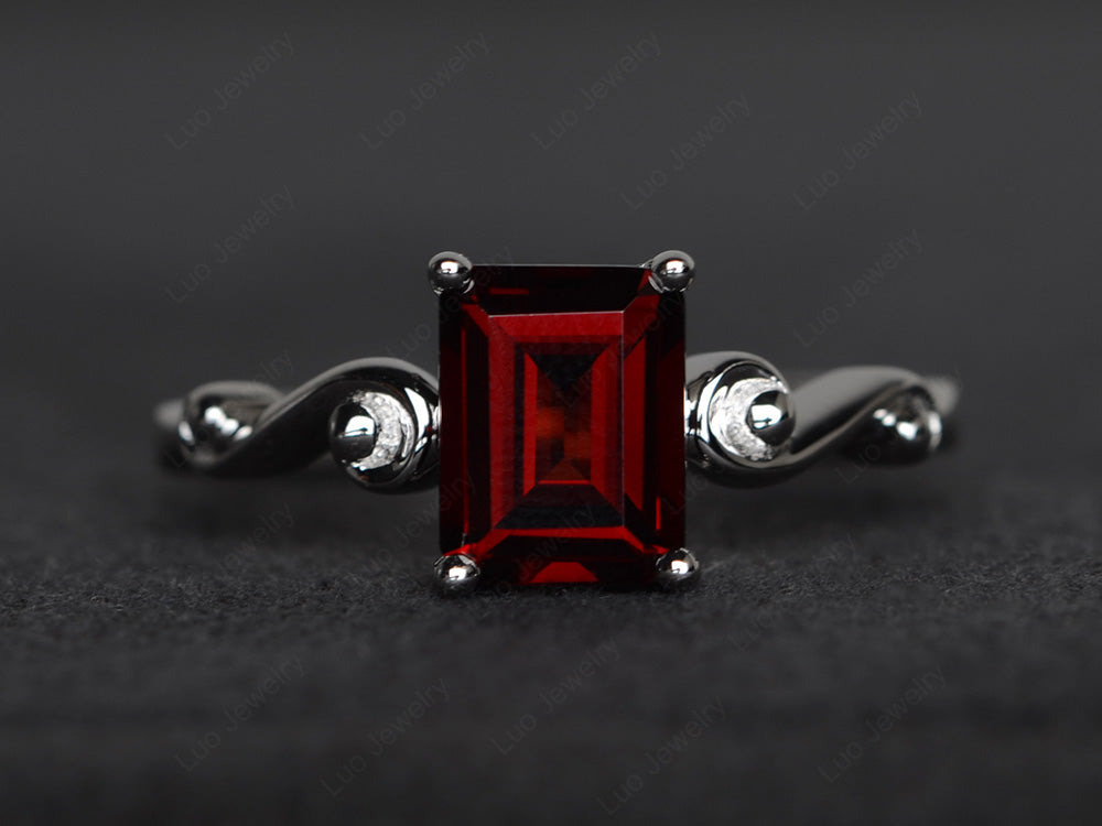 Unique Emerald Cut Garnet Ring Rose Gold - LUO Jewelry