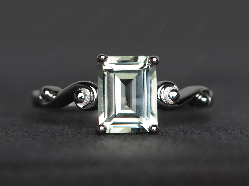 Unique Emerald Cut Green Amethyst Ring Rose Gold - LUO Jewelry